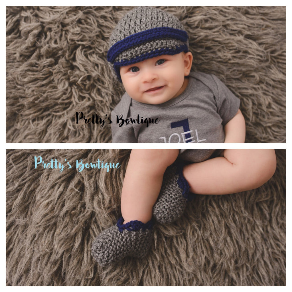 Baby newsboy hat - Baby boy coming home hat Baby Booties - Newborn boy hat - Coming home outfit - Newsboy hat - Newsboy cap, Crochet - Pretty's Bowtique