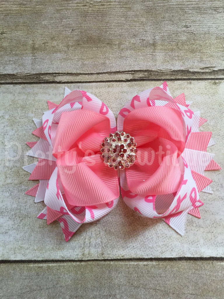 Breast cancer awareness  bow  -- Cancer Bow -- pink ribbon -- girls save the tattas bow  -- Girls OTT bow - Pretty's Bowtique