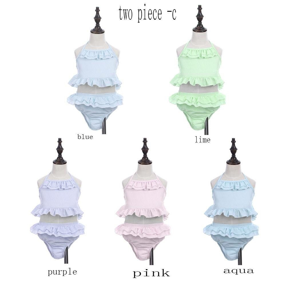 Girls Monogrammed Swimsuit -- Seersucker Bikini- Ruffled Baby Swimsuit --2 pc Girls- Monogrammed Bathing Suit-- 12M through 5/6 - Pretty's Bowtique