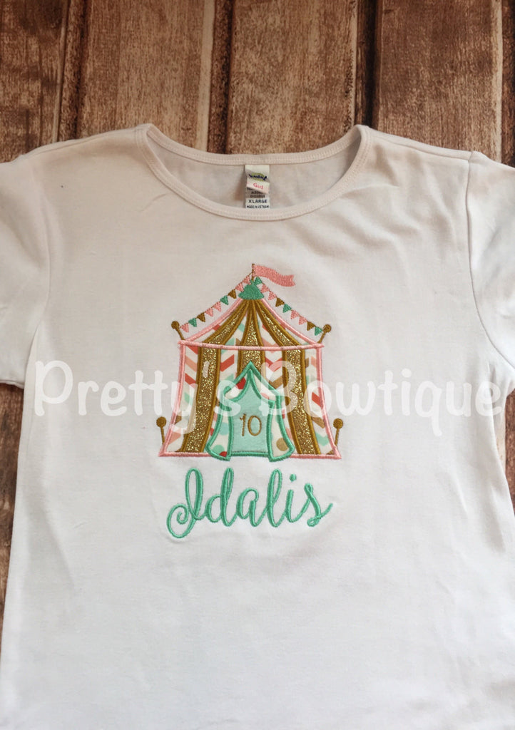 Girls Circus Birthday Shirt-- Circus Under the BIG tent shirt can add age. Perfect for a trip to the circus or a Circus party - Pretty's Bowtique
