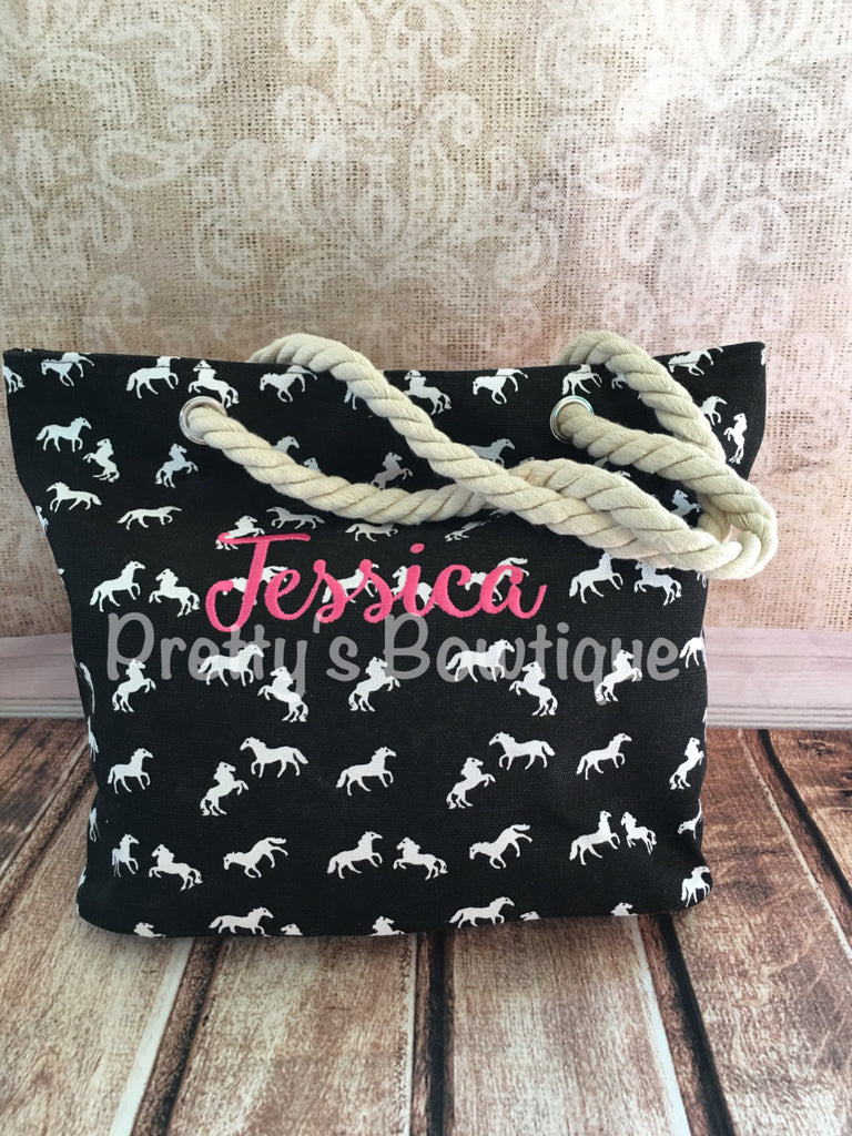Horse Tote -- Beach Tote Bag - Monogrammed Tote Bag - Personalized Tote Bag - Personalized Custom Bag - Monogrammed Bag - Beach Bag - Travel - Pretty's Bowtique