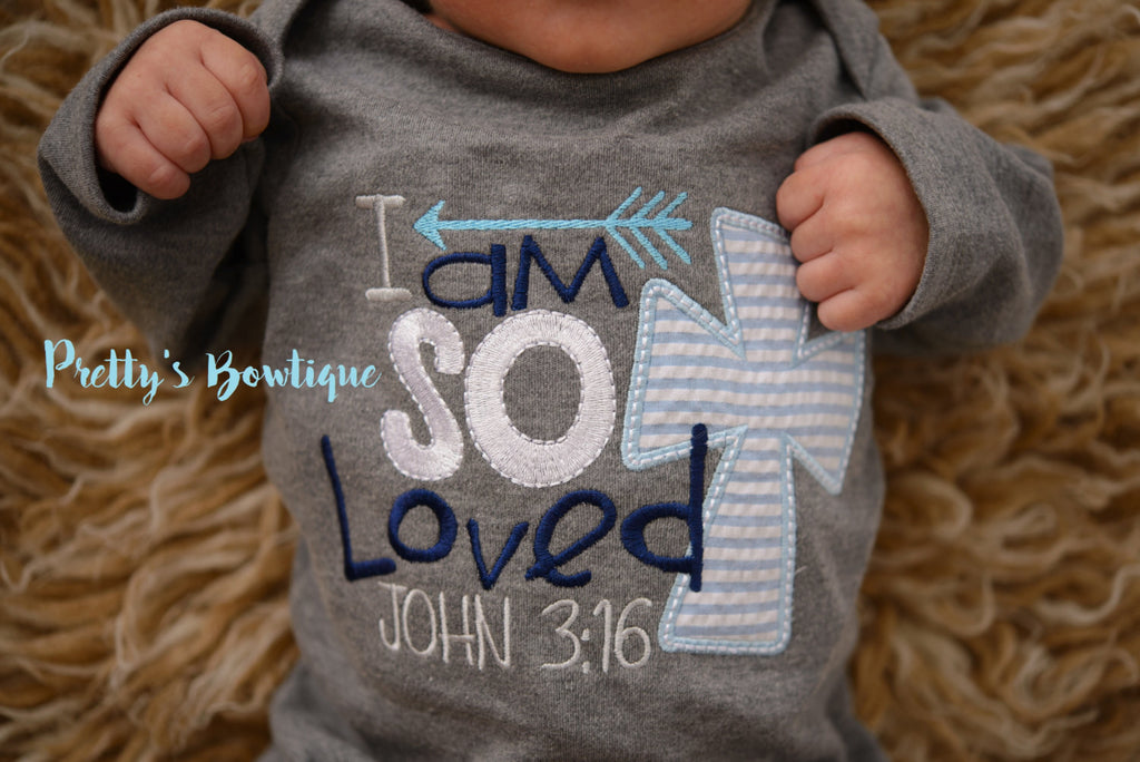Newborn boy coming home outfit I'm so loved John 3:16 Bodysuit and hat -- take home outfit -- Baby boy one-pieceand personalized beanie - Pretty's Bowtique