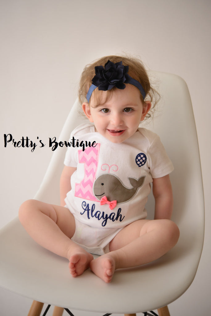 Girls Whale Birthday shirt-- Whale 1st Birthday Shirt -- First Birthday Whale Theme -- Can do any age -- Whale shirt -- Beach Theme - Pretty's Bowtique