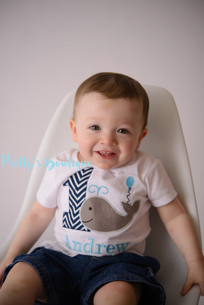 Boys Whale 1st Birthday Shirt or Bodysuit  - Custom Birthday outfit Whale - Pretty's Bowtique