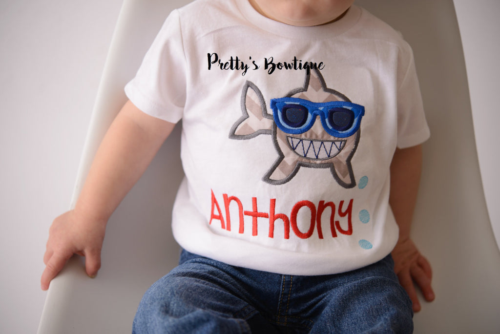 Boys Beach Shirt-- Boys Shark T shirt -- Baby Boys Beach Shirt -- Baby boy bodysuit -- Vacation shirt -- Boys Shark oufit - Pretty's Bowtique