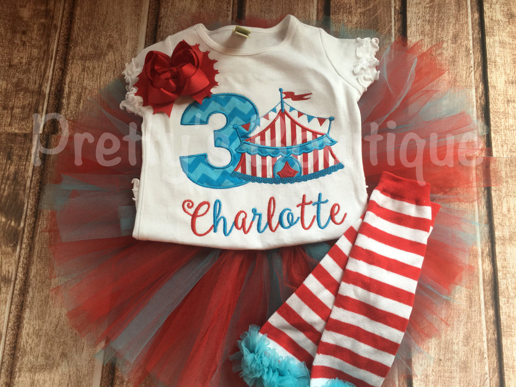Girls Circus Birthday outfit -- Circus birthday outfit -- Shirt or One piece, legwarmers, headband and matching tutu - Pretty's Bowtique