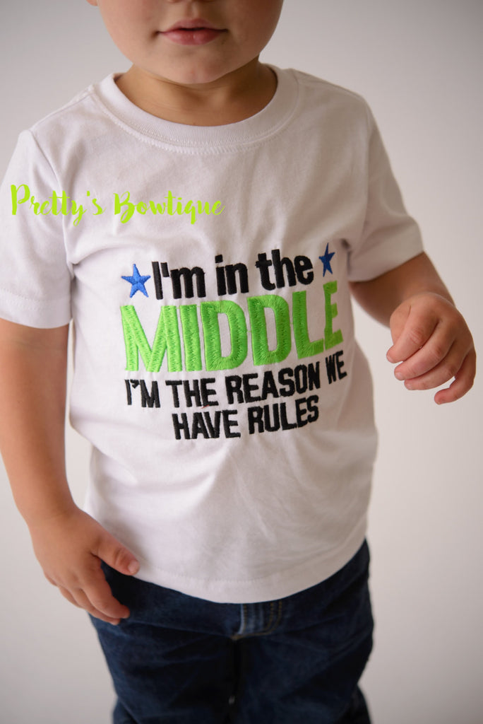 Boy's I'm in the middle I'm the reason we have rules T shirt, Big Brother Shirt -- Boys funny t shirt -- Brother Shirt --  Unisex shirt - Pretty's Bowtique