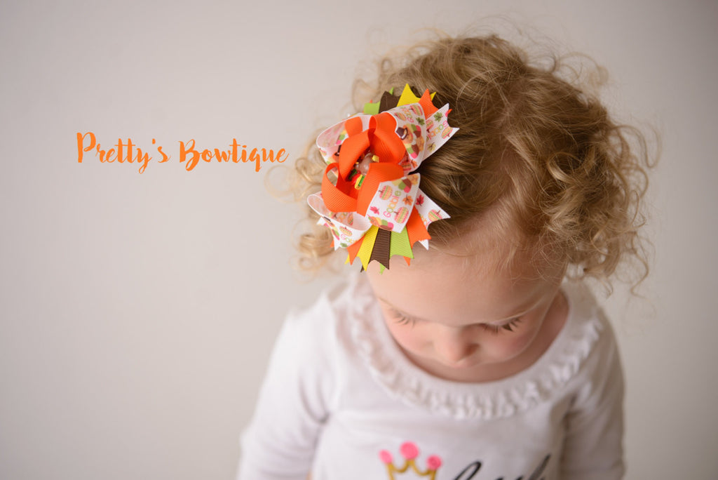 Thanksgiving Bow -- Turkey Bow -- Gobble Bow-- Fall Bow-- Girls OTT bow - Pretty's Bowtique