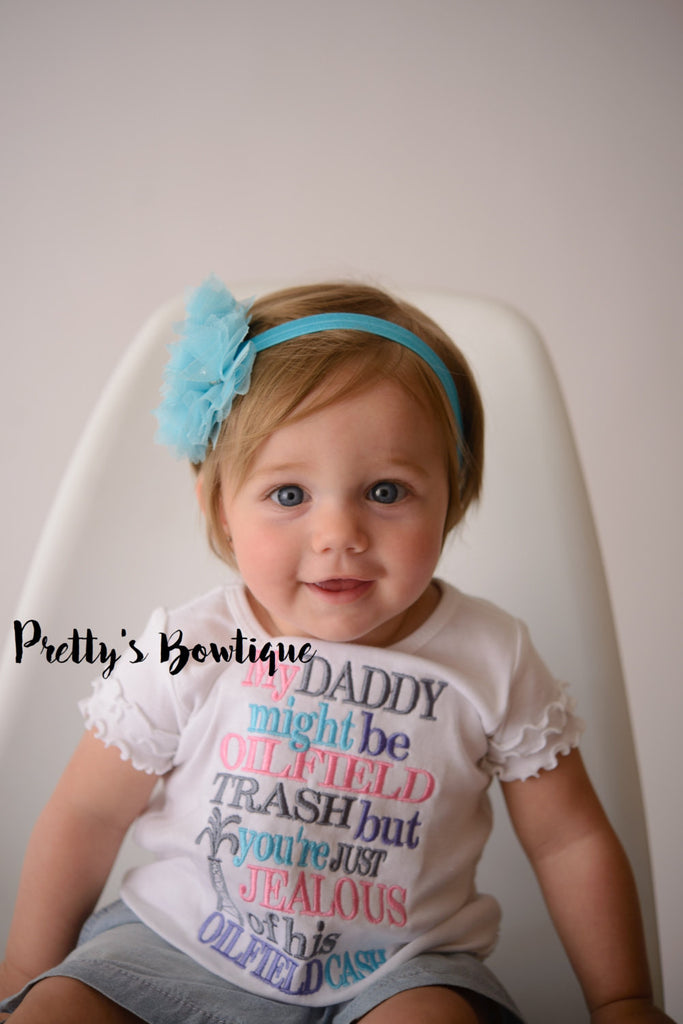 My Daddy, Daddys Girl, Oilfield Daddy Bodysuit or Tshirt with Matching Flower Headband – Sizes Newborn to Youth XL - Pretty's Bowtique