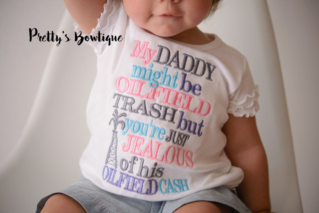 My Daddy, Daddys Girl, Oilfield Daddy Bodysuit or Tshirt with Matching Flower Headband – Sizes Newborn to Youth XL - Pretty's Bowtique