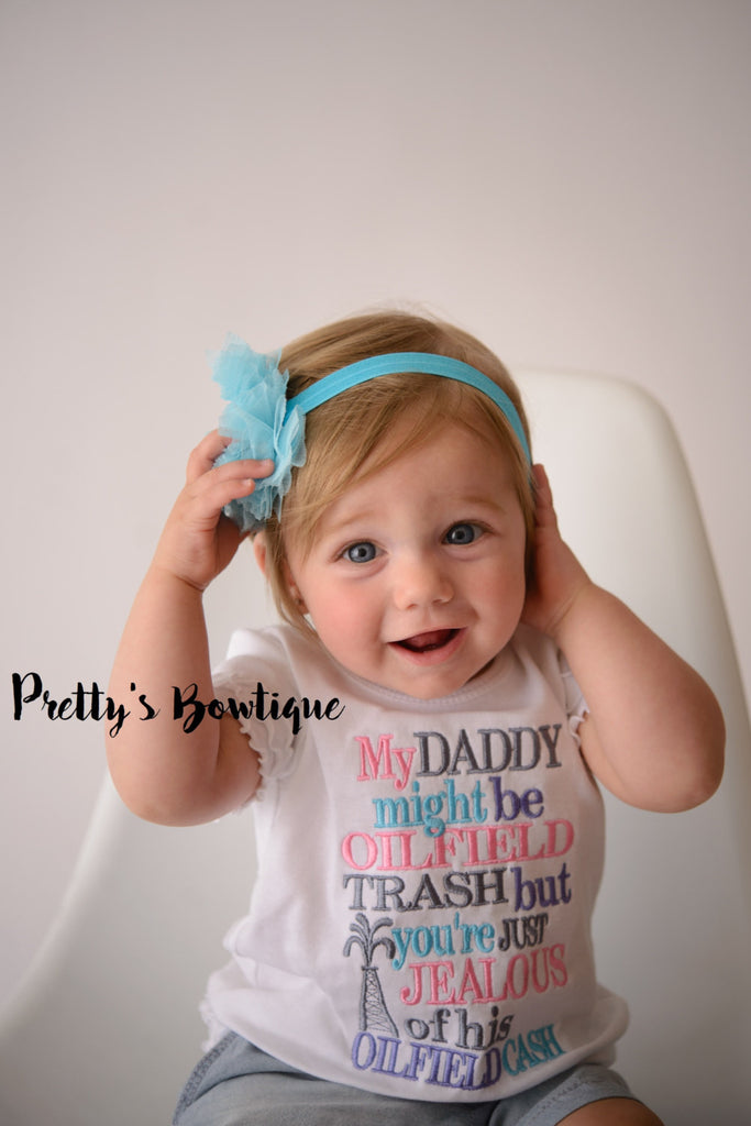 My Daddy, Daddys Girl, Oilfield Daddy Bodysuit or Tshirt with Matching Flower Headband – Sizes Newborn to Youth XL - Pretty's Bowtique