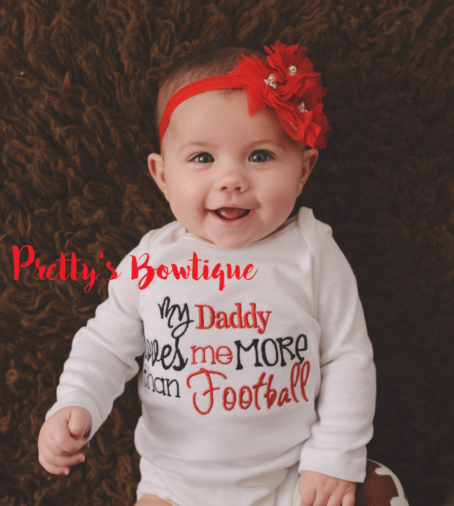 Girls Daddy loves me more than football bodysuit, legwarmers and headband -- Football outfit, football legwarmer, clothing gift - Pretty's Bowtique