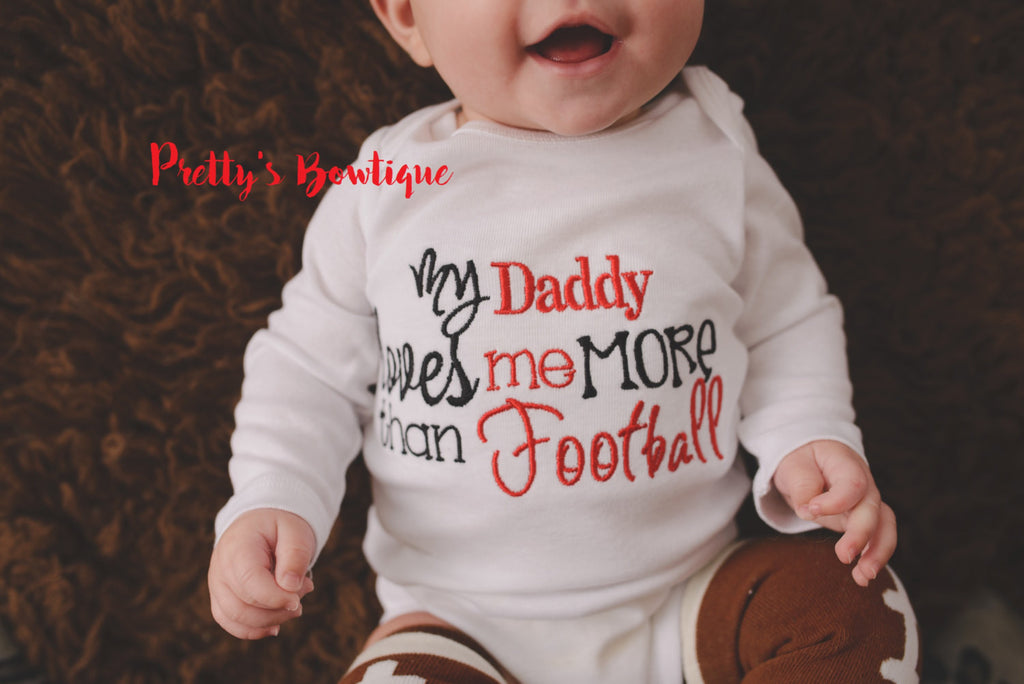 Girls Daddy loves me more than football bodysuit, legwarmers and headband -- Football outfit, football legwarmer, clothing gift - Pretty's Bowtique