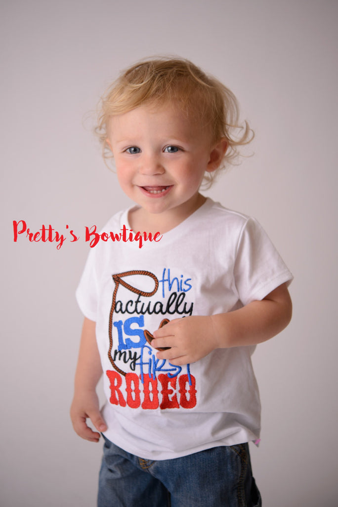This acutally is my first rodeo -- Boys Bull rider t shirt-- Baby boy rodeo bodysuit-- Boy Bull rider Bodysuit--western t-shirt--Rodeo shirt - Pretty's Bowtique