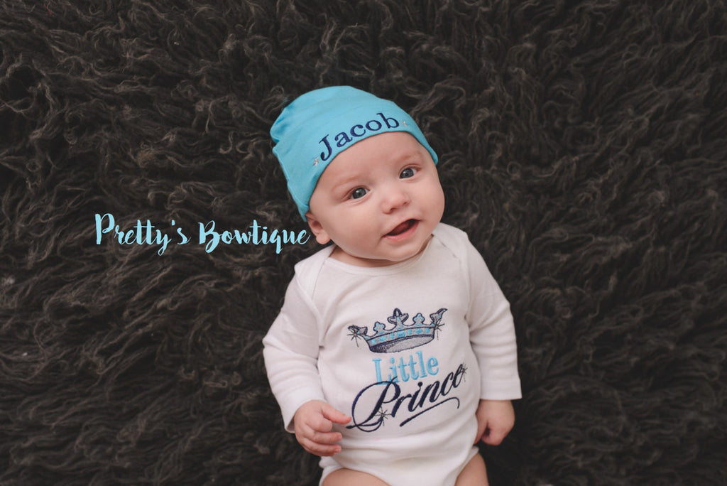Baby Boy coming home outfit Little Prince Baby Boy bodysuit and cap-- Outfit Embroidered Bodysuit / T Shirt for Newborn & Toddler - Pretty's Bowtique