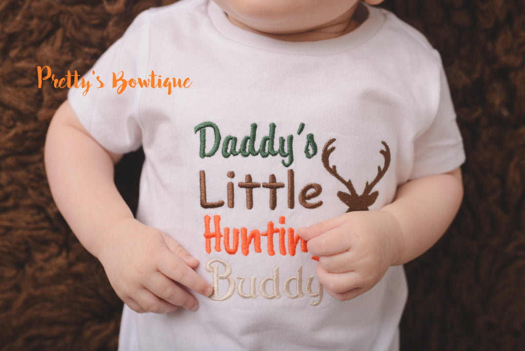 Daddy's Little hunting buddy shirt/bodysuit camo--deer hunting-little hunter-- Boys hunting shirt-- Camo Boys -- Hunting shirt -- Baby boy - Pretty's Bowtique