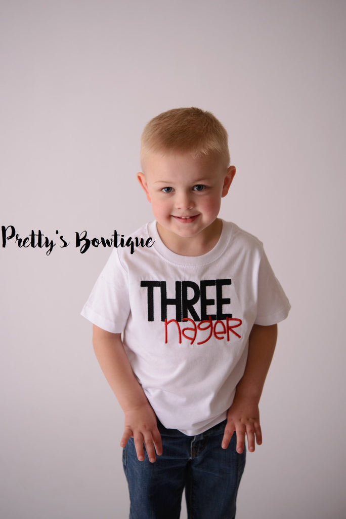 Threenager Boys T- Shirt - Boys 3rd birthday shirt-- Third birthday shirt -- 3rd Birthday t shirt--Threenager - Pretty's Bowtique