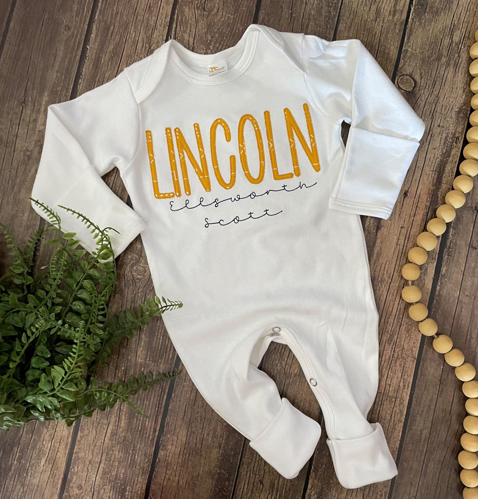 Personalized baby boy romper and hat - Pretty's Bowtique